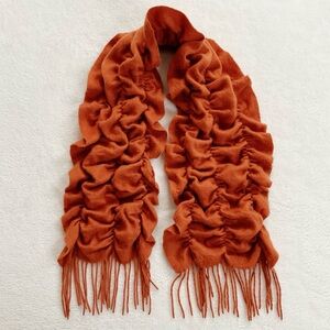 Sayami Cashmere Ruffle Scarf Squiggle Style Anthropologie Rust Orange